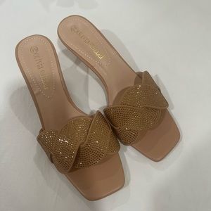 Beautiful tan w gems heels 👠 Brand new never worn